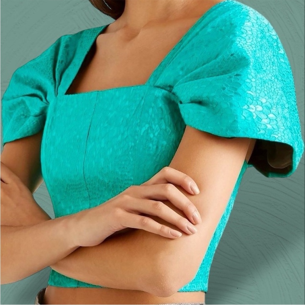 Blue Puff Sleeve Crop Top